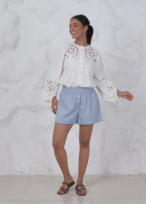 LOLA CUTWORK SHIRT - WHITE -  SAY THE LABEL