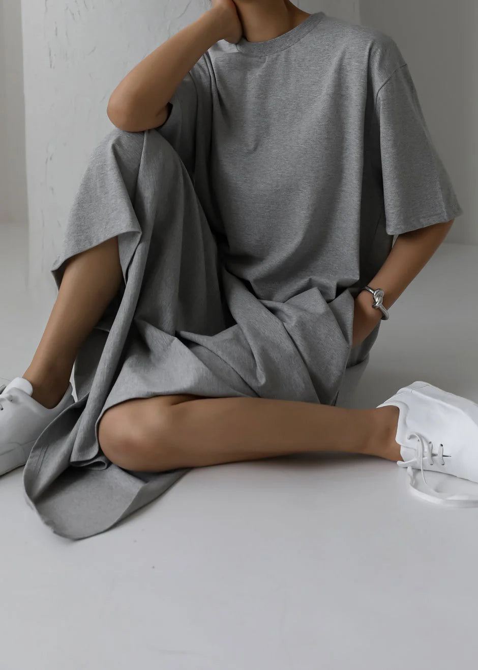 LOU OVERSIZED TEE DRESS - HEATHER GREY - FRANKIE SHOP