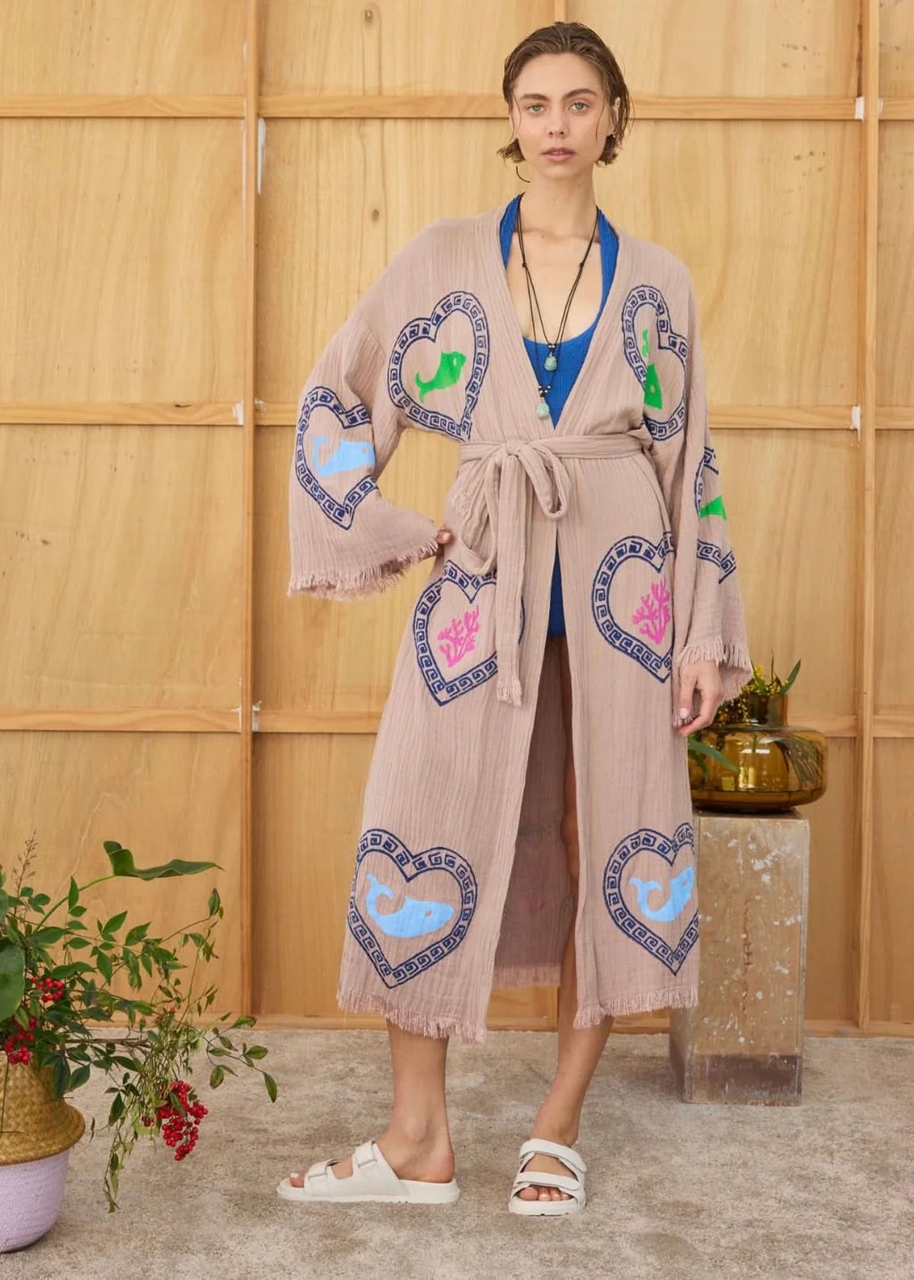 LONG ROBE  - TAN / SARDINE & CORAL - CIE CIE