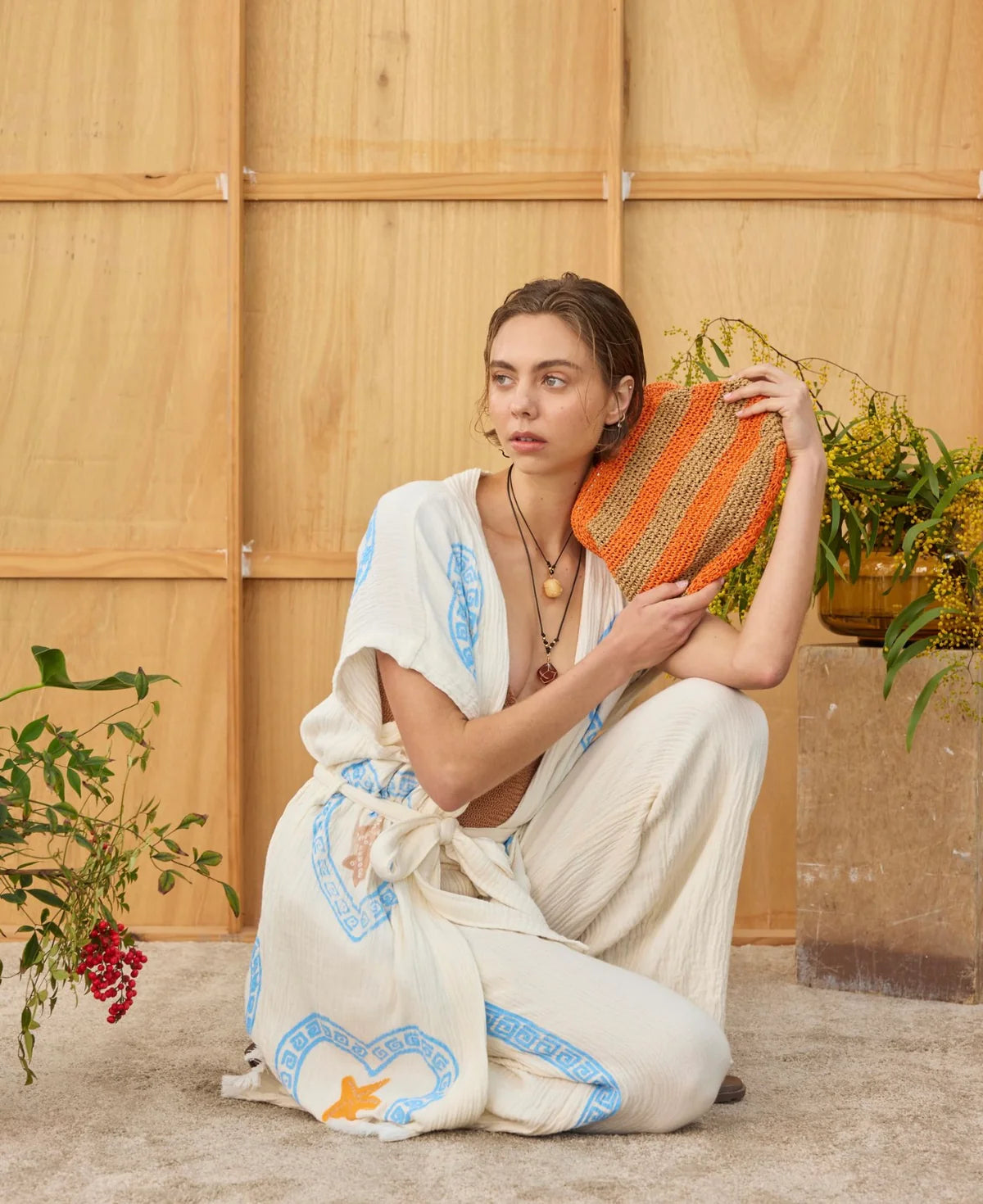 RAFFIA HANDWOVEN CLUTCH BAG -  TAN/ORANGE - CIE CIE