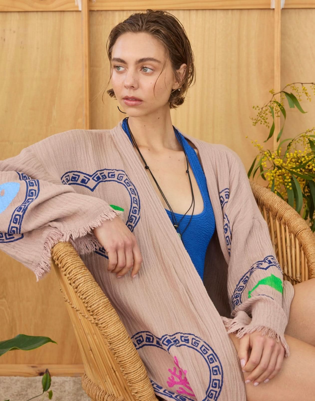 LONG ROBE  - TAN / SARDINE & CORAL - CIE CIE