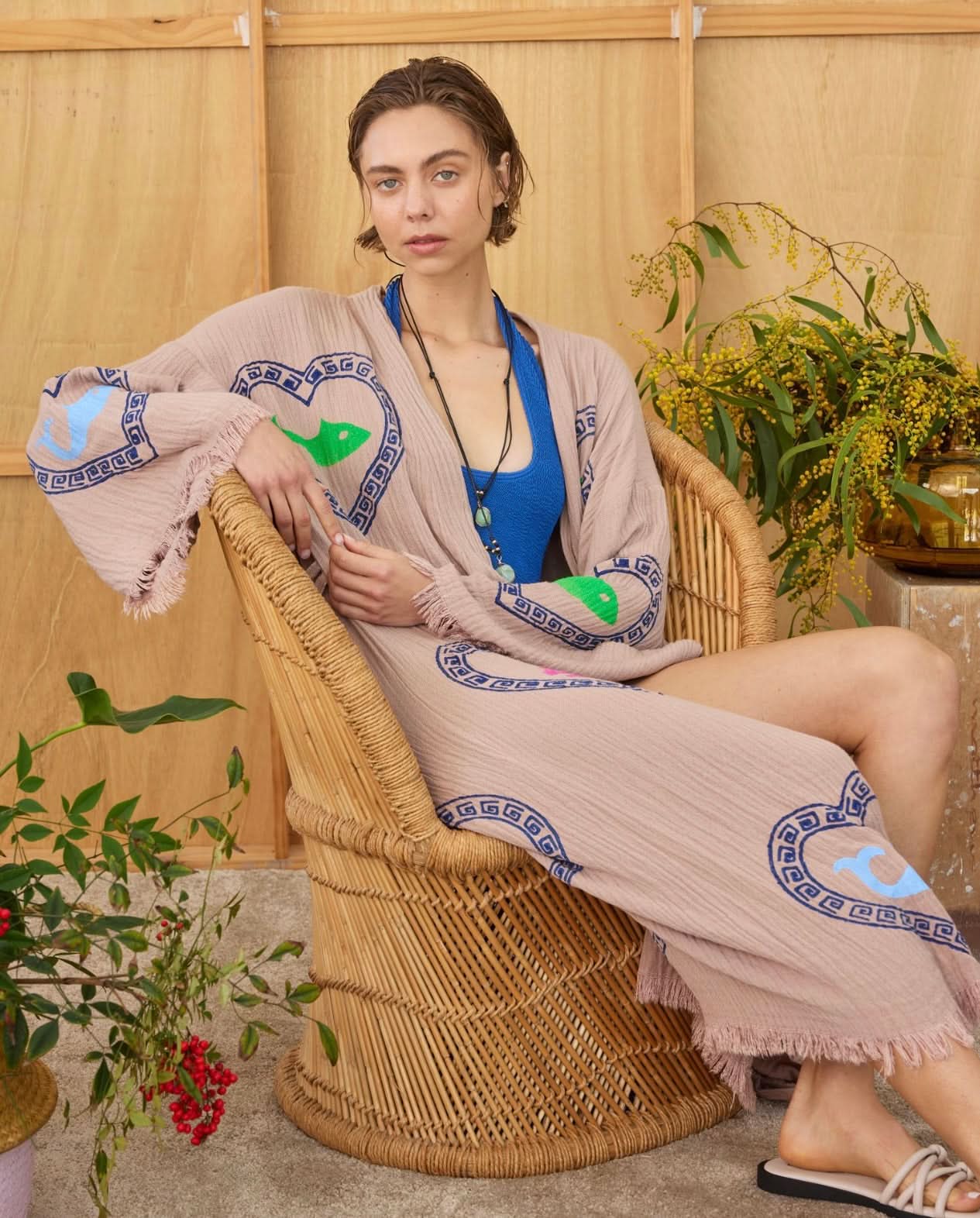 LONG ROBE  - TAN / SARDINE & CORAL - CIE CIE