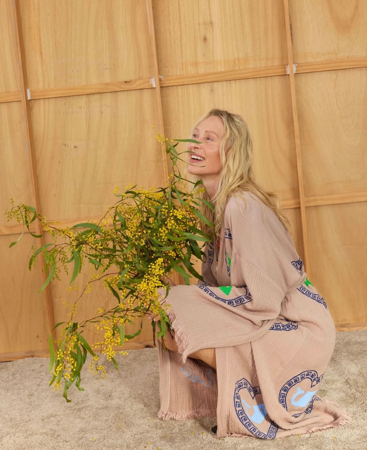 LONG ROBE  - TAN / SARDINE & CORAL - CIE CIE