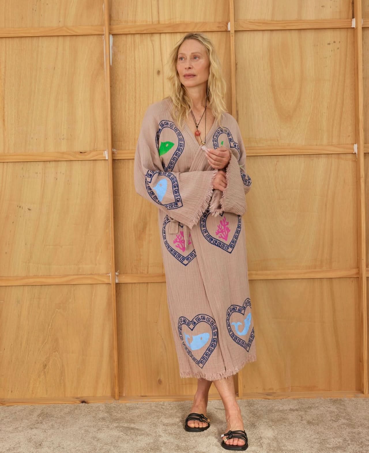 LONG ROBE  - TAN / SARDINE & CORAL - CIE CIE