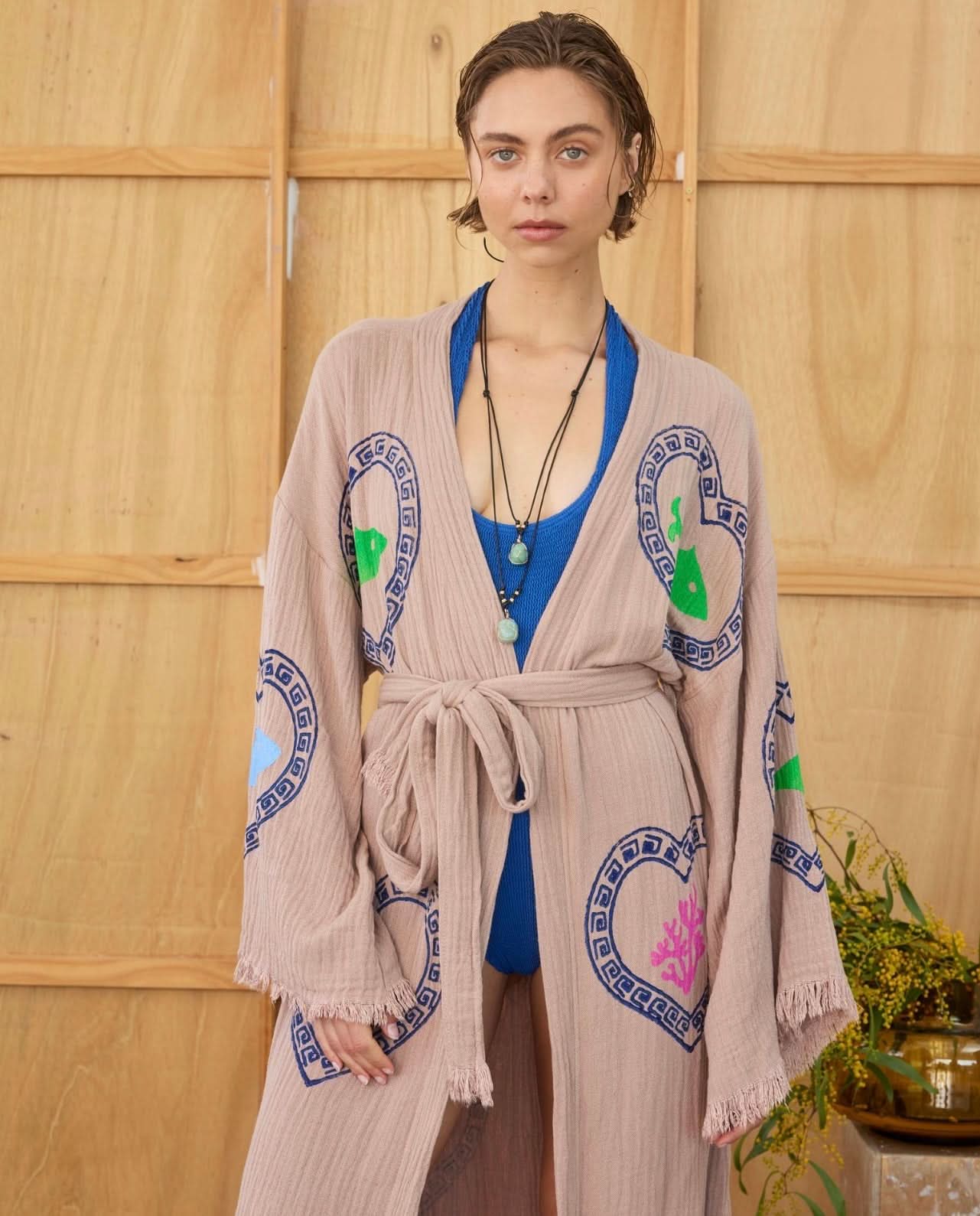 LONG ROBE  - TAN / SARDINE & CORAL - CIE CIE