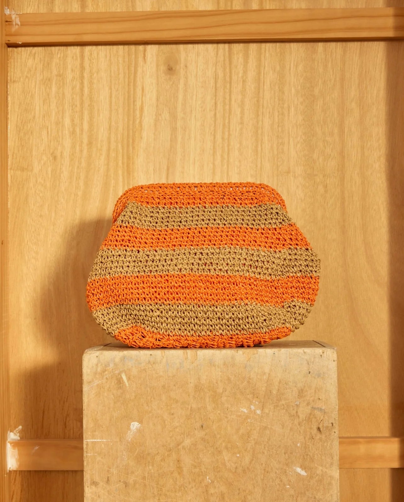 RAFFIA HANDWOVEN CLUTCH BAG -  TAN/ORANGE - CIE CIE