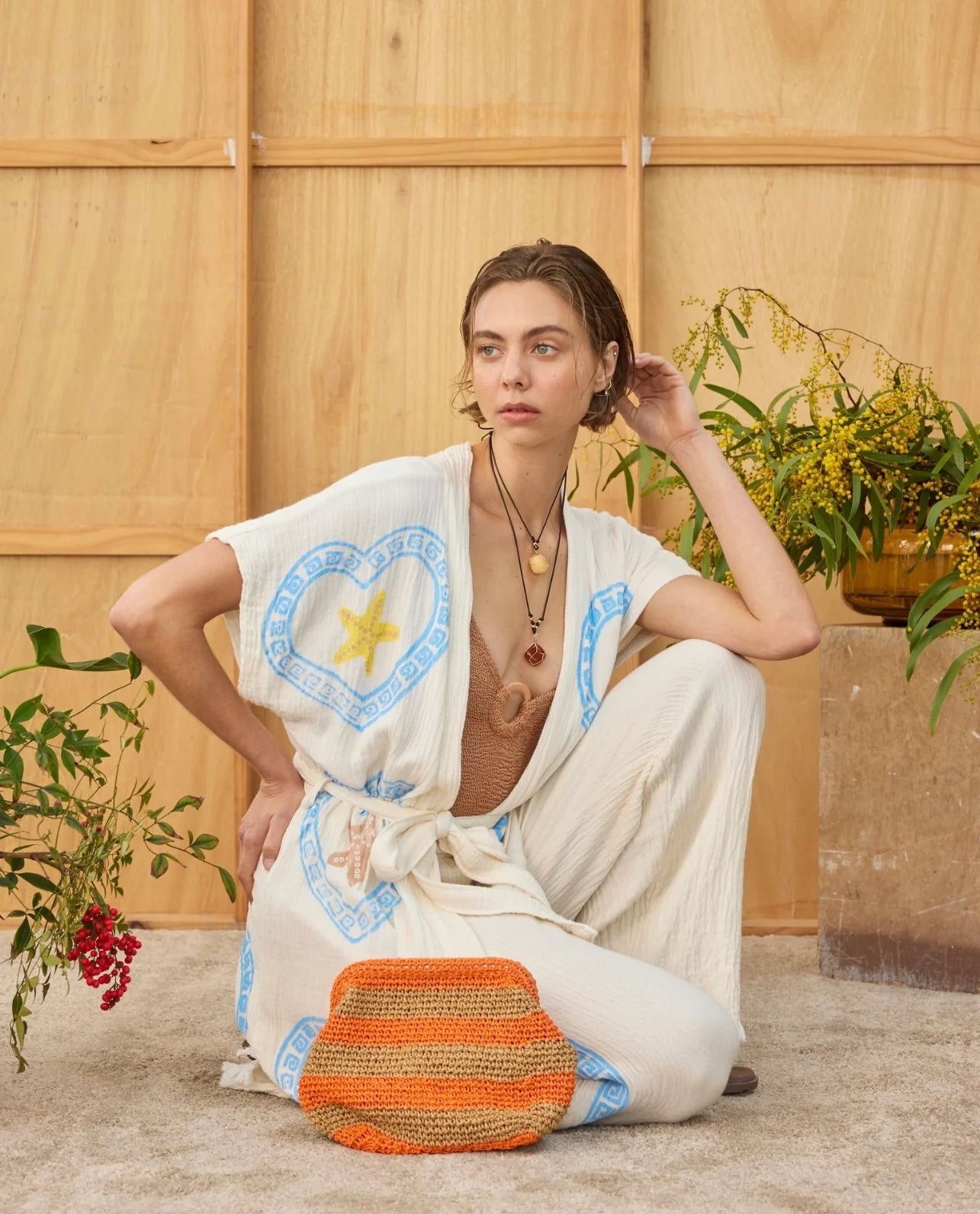 RAFFIA HANDWOVEN CLUTCH BAG -  TAN/ORANGE - CIE CIE