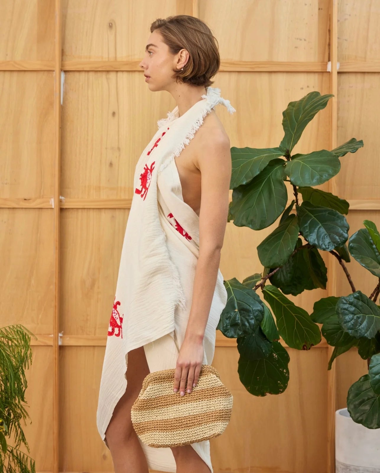 BEACH THROW -  NATURAL CRAB MOTIF - CIE CIE