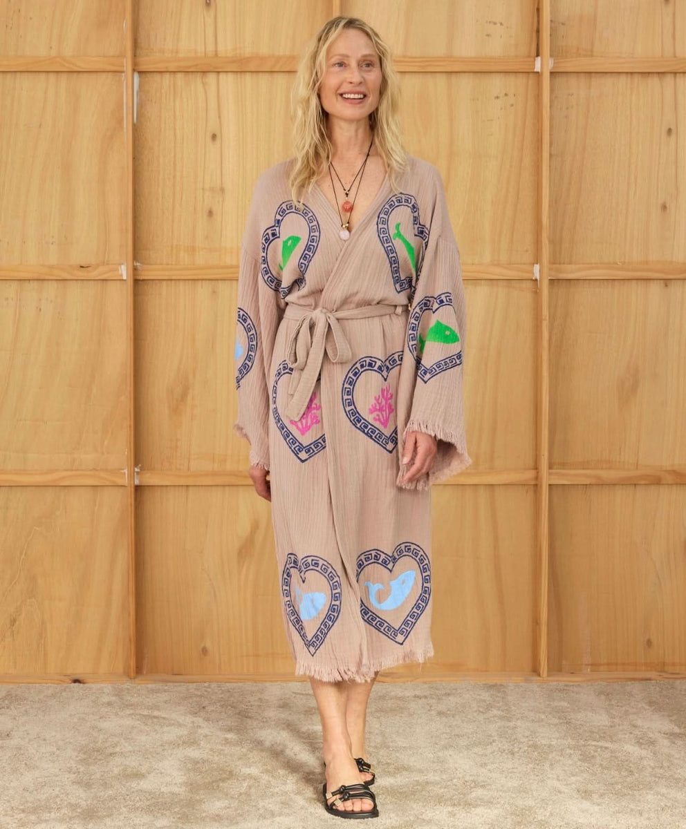 LONG ROBE - TAN / SARDINE & CORAL - CIE CIE – EMIA FASHION
