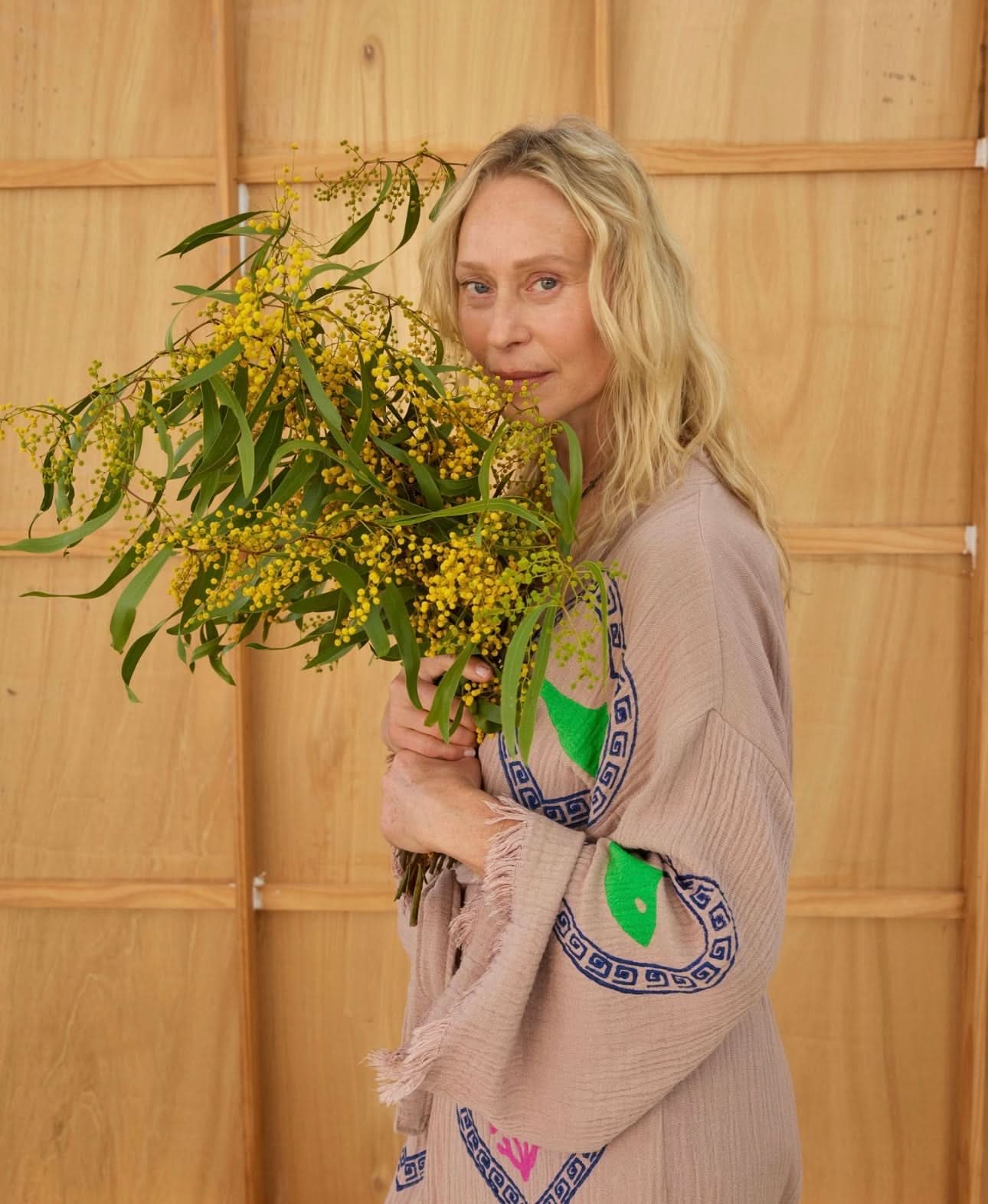 LONG ROBE  - TAN / SARDINE & CORAL - CIE CIE