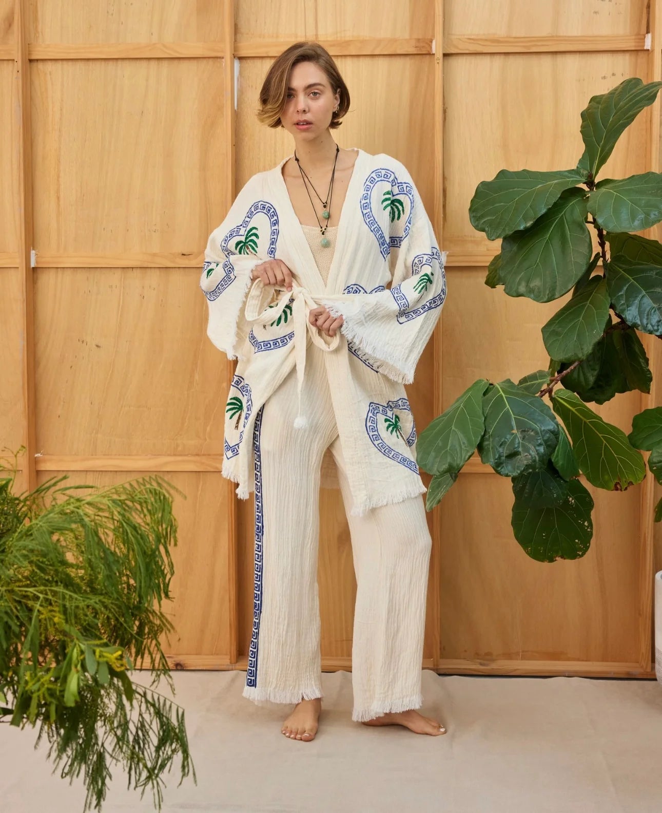 SURF PANT - NATURAL WITH NAVY HAND PRESSED DESIGN - CIE CIE