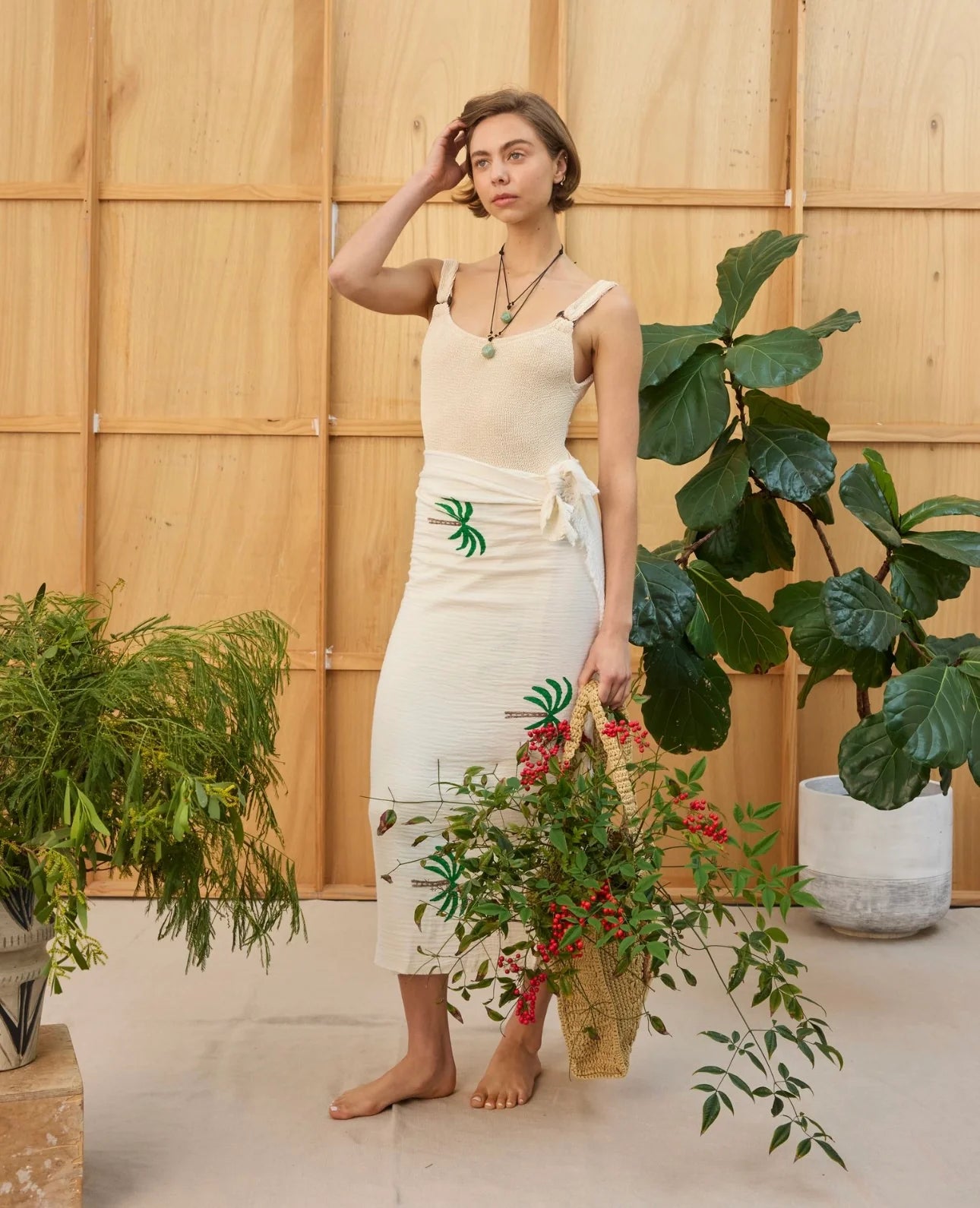 BEACH THROW - NATURAL PALM TREE MOTIF - CIE CIE