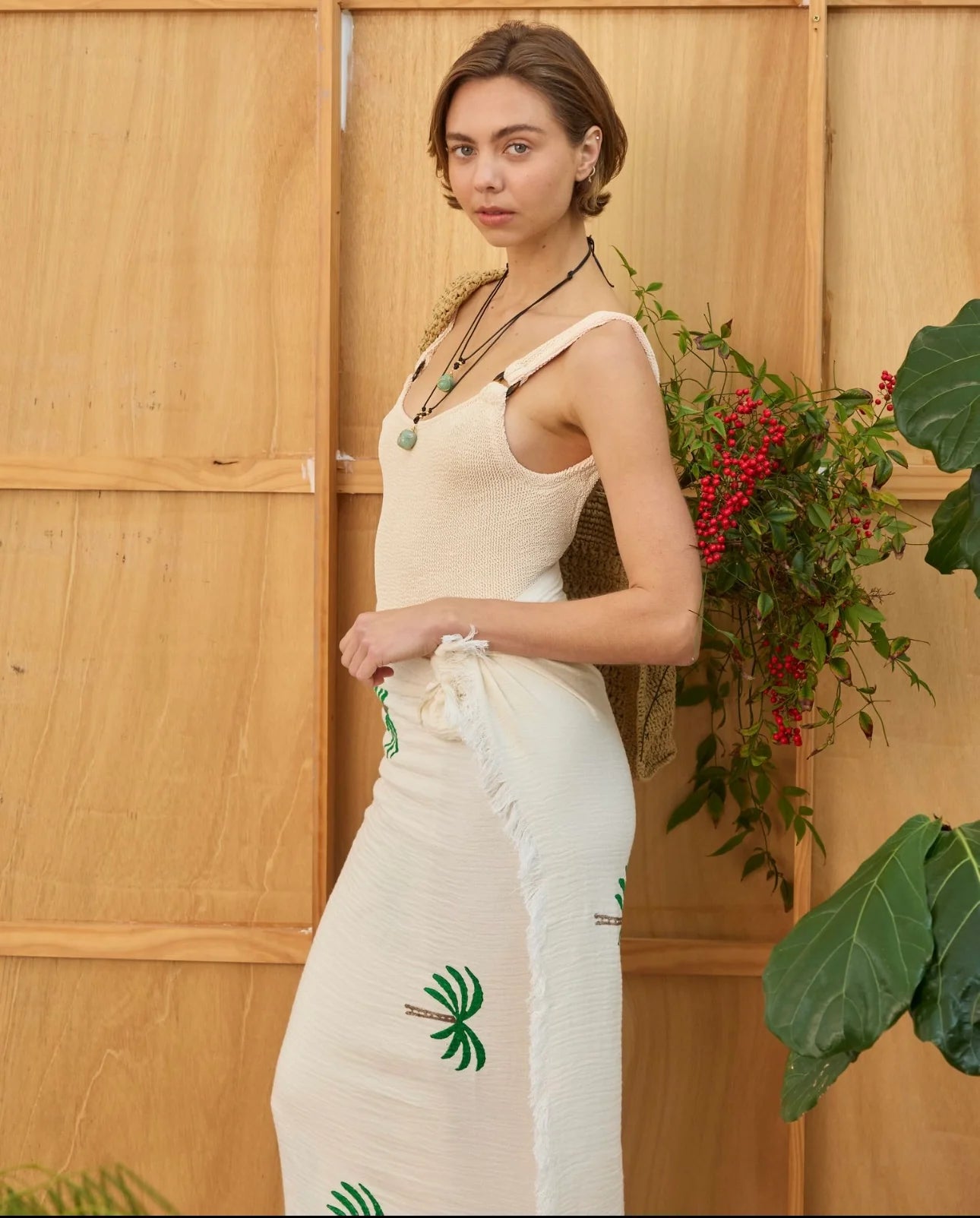 BEACH THROW - NATURAL PALM TREE MOTIF - CIE CIE