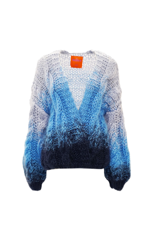 AMELIE CARDIGAN SHORT CABLE DEGRADÉ - NAVY / JEANS BLUE / PASTEL BLUE - LES TRICOTS D'O