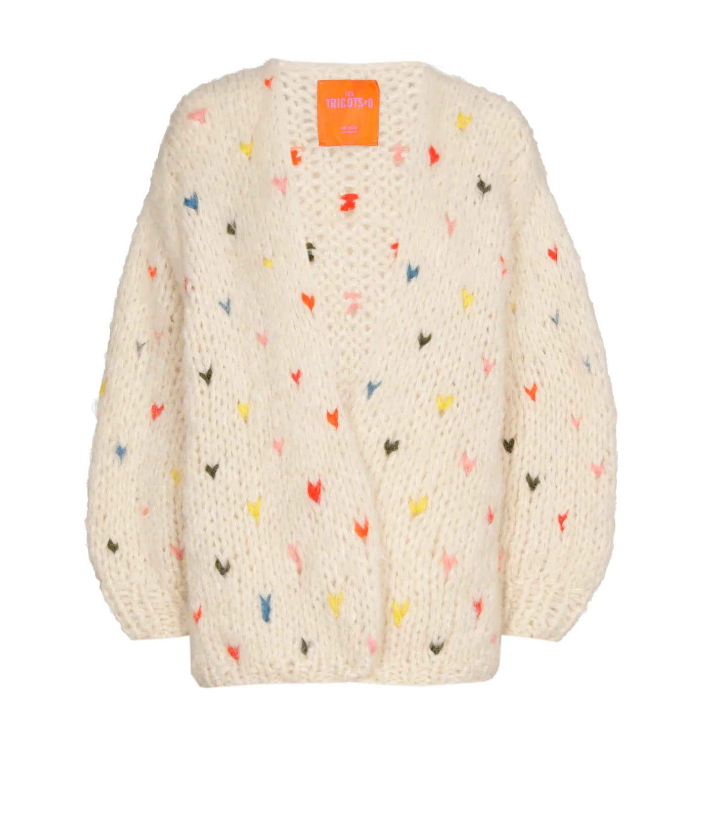 LANE CASHMERE CARDIGAN SHORT - OFF WHITE COLOURED HEARTS - LES TRICOTS D'O