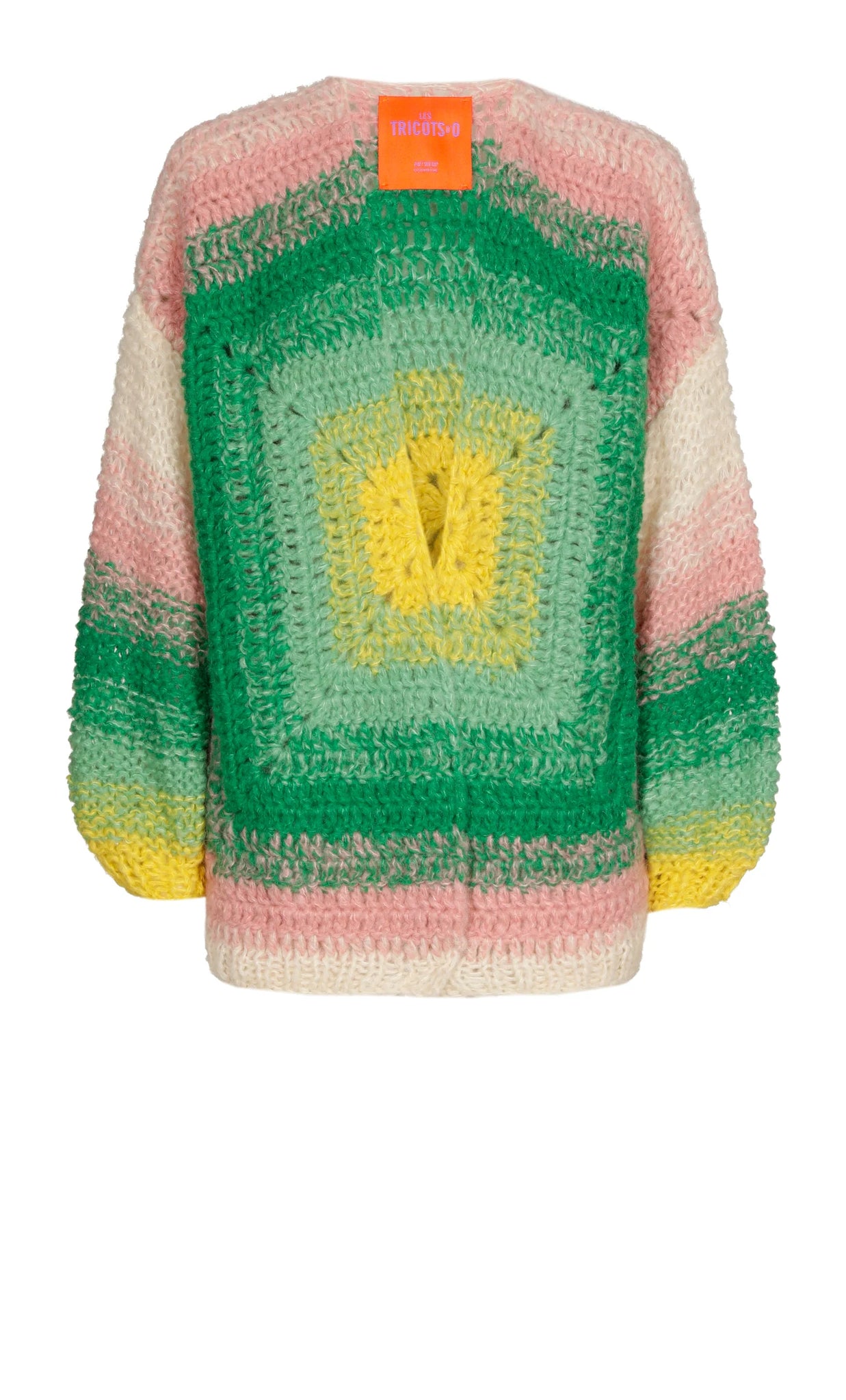 LAURA CASHMERE CARDIGAN SHORT - PINK GREEN YELLOW OFF WHITE CROCHET - LES TRICOTS D'O