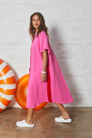 RESORT CHEESECLOTH BEACH DRESS - PINK/RED - HAMMILL & CO