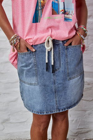 DENIM SKIRT WITH ELASTIC WAIST - STONEWASH - HAMMILL & CO