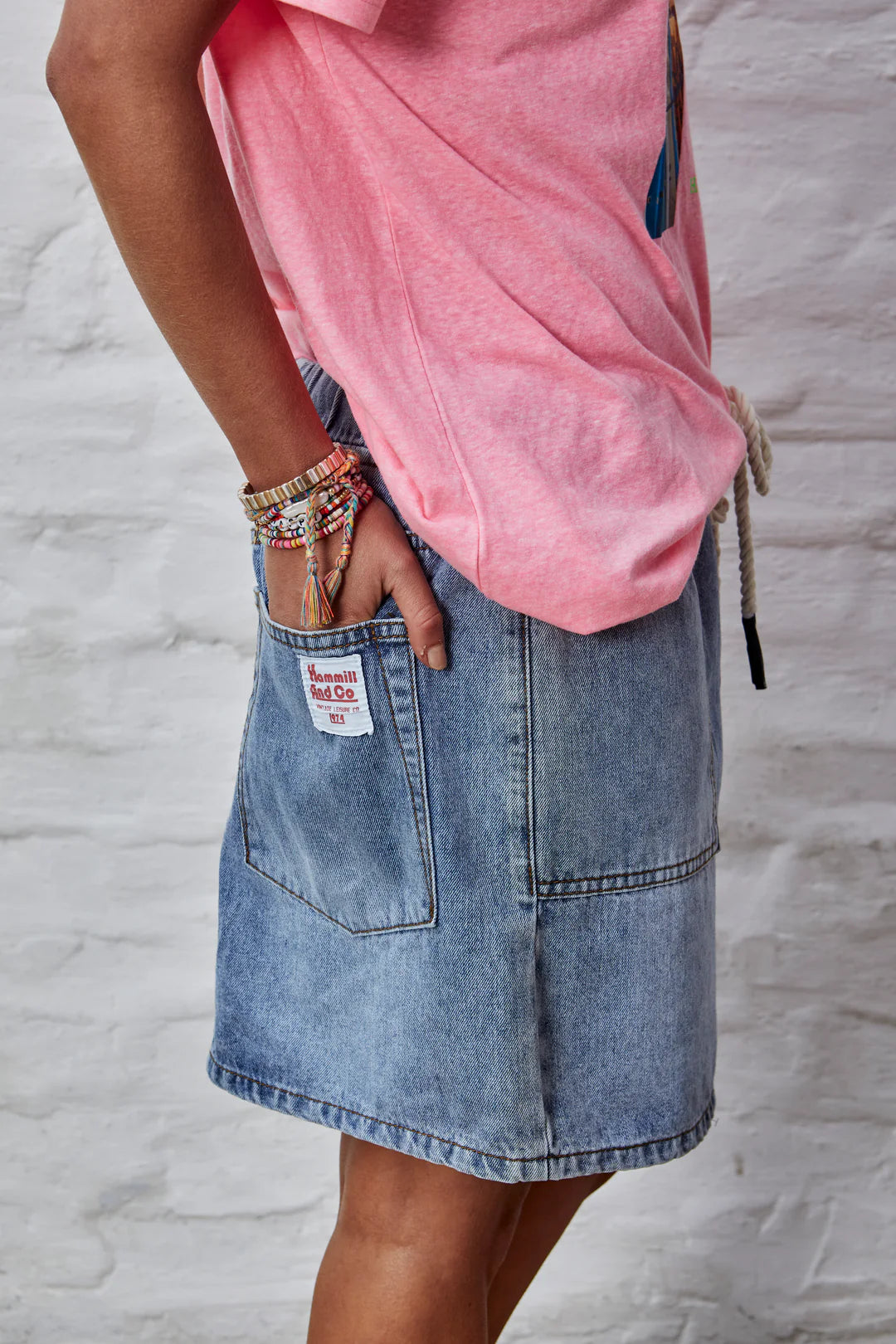 DENIM SKIRT WITH ELASTIC WAIST - STONEWASH - HAMMILL & CO