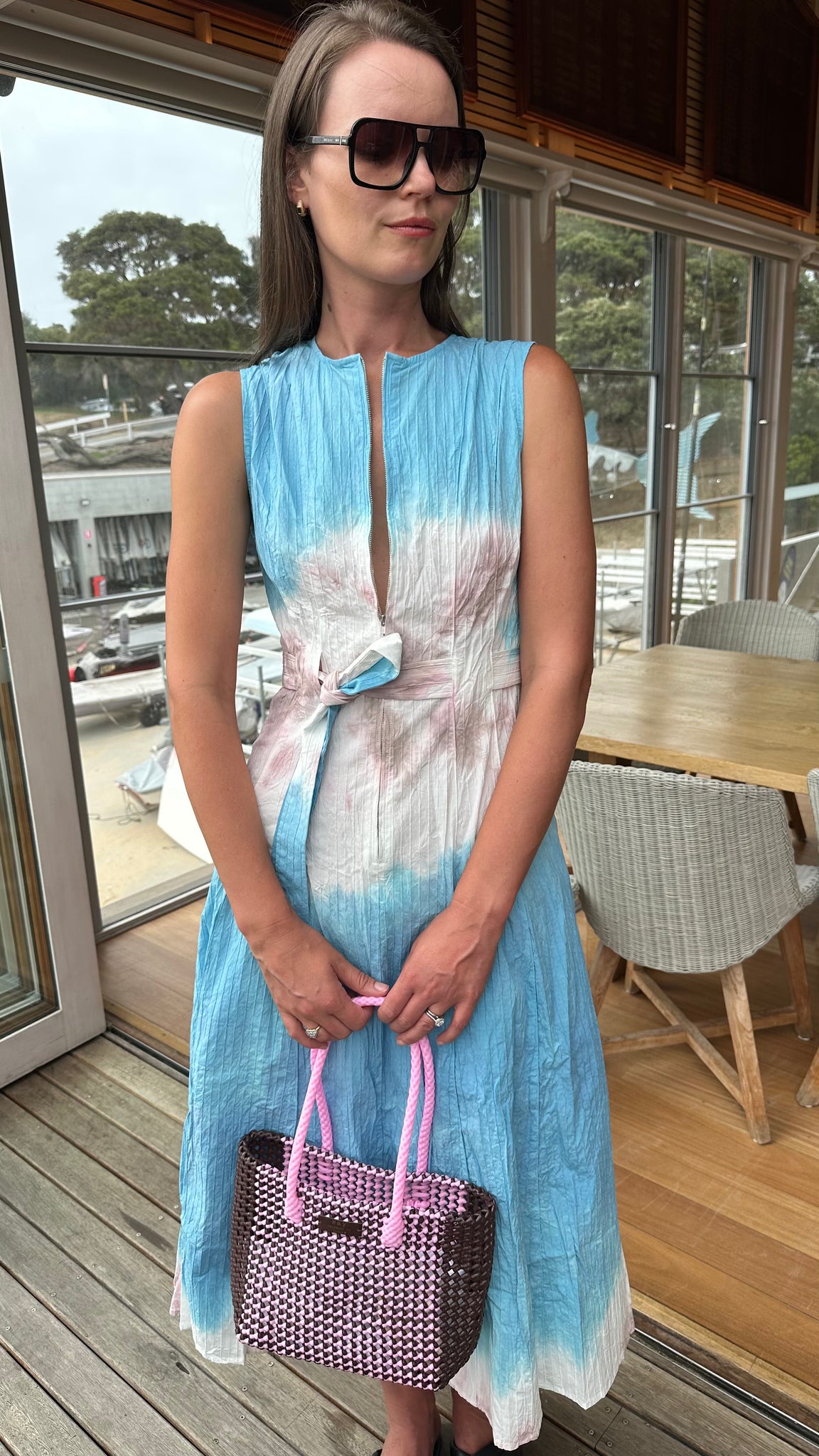 SLEEVELESS ZIPPER DRESS LONG - ICE BLUE / ICE PINK - LUUDA