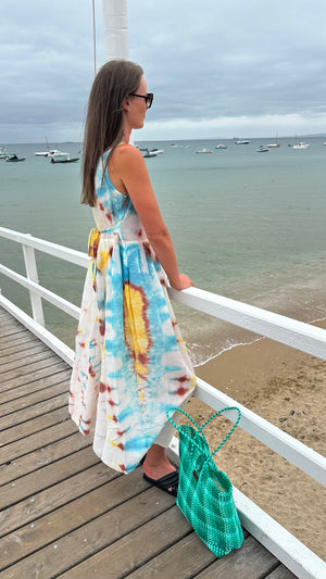 SILK COTTON TANK MAXI DRESS - HORIZON - LUUDA EMIA FASHION SILK COTTON TANK MAXI DRESS - HORIZON - LUUDA EMIA FASHION