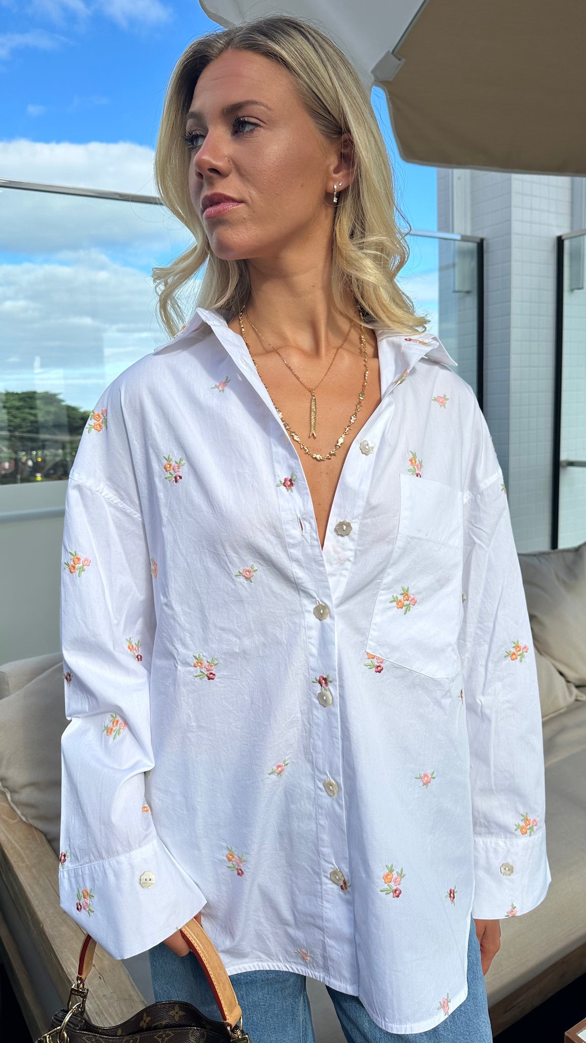 DITSY EMBROIDERED SHIRT - SHERBET -  SAY THE LABEL