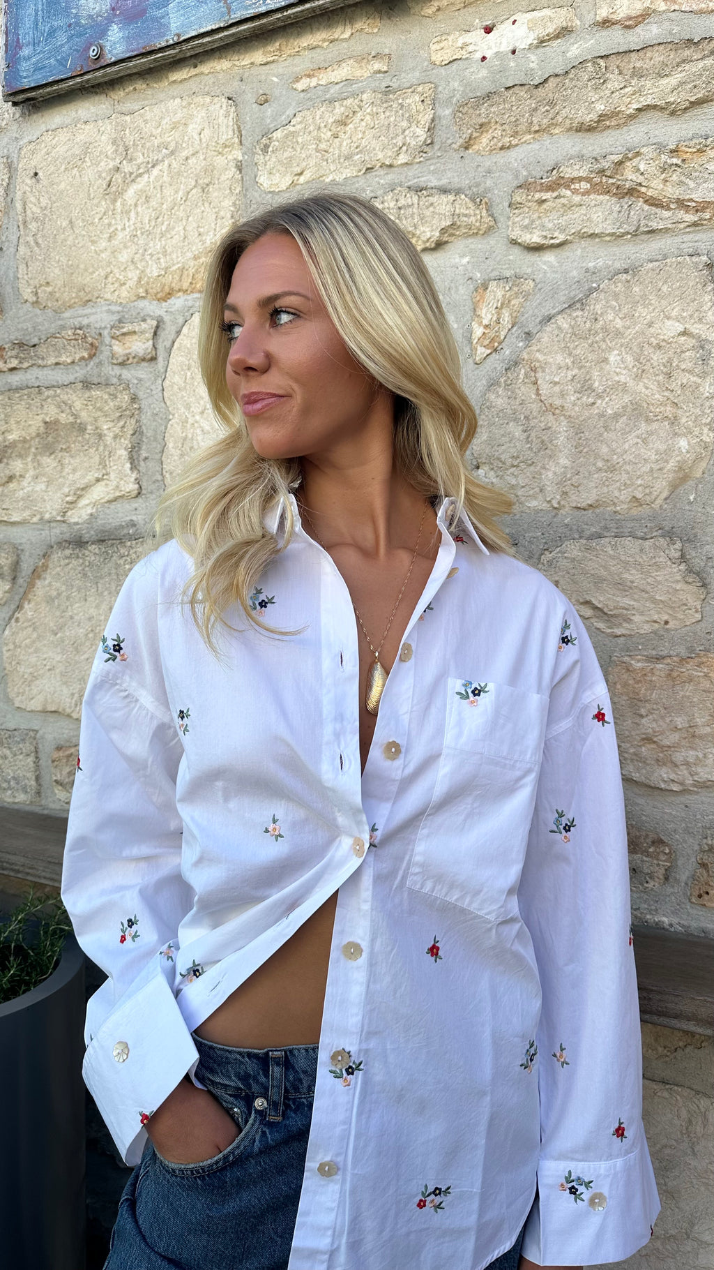 DITSY EMBROIDERED SHIRT - BLUE - SAY THE LABEL