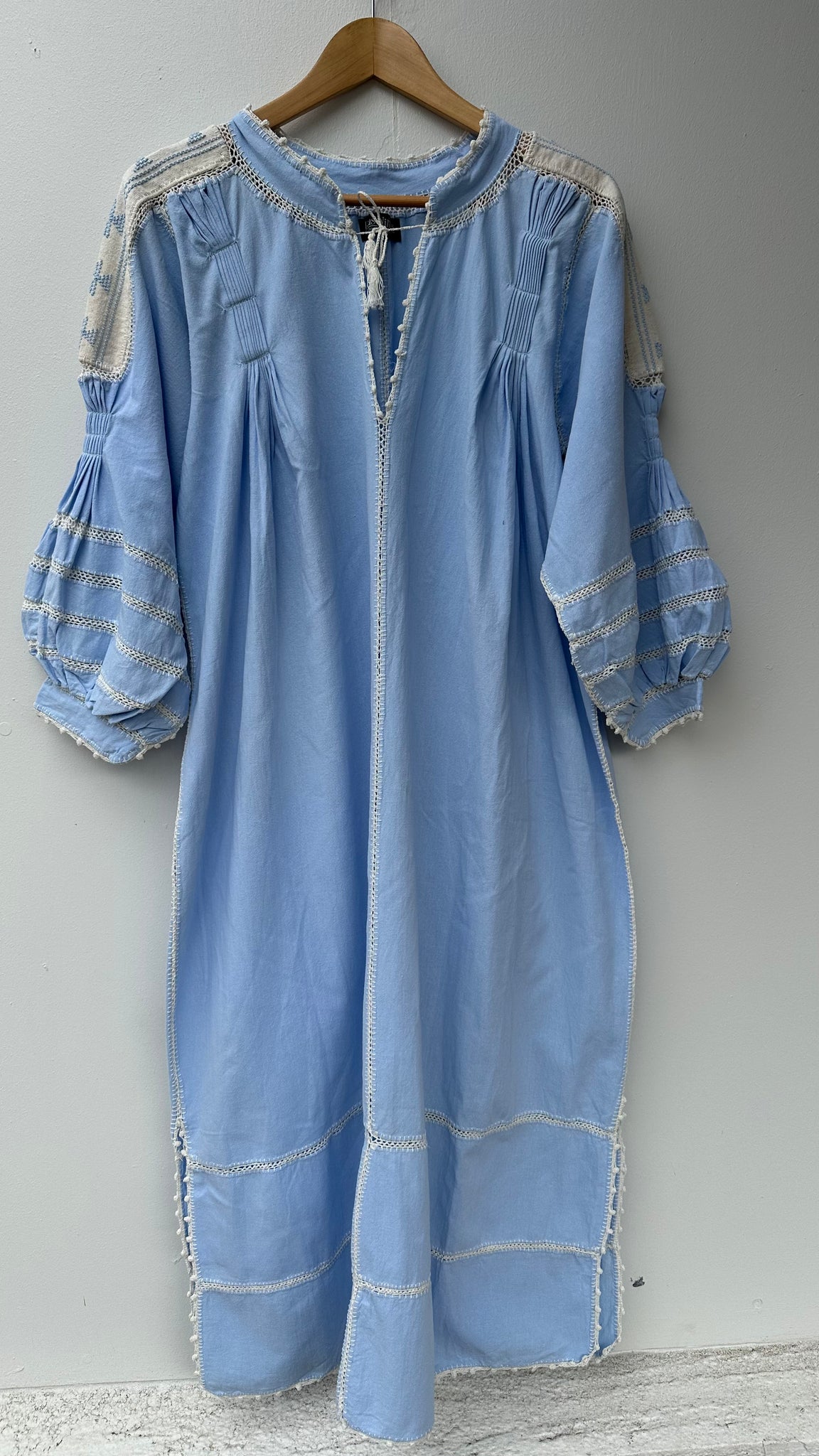 ESPANOLA DRESS LONG SLEEVE - PALE BLUE / CAFE CROCHET - LAS NINAS