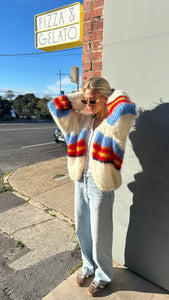 HOGAN MOHAIR CARDIGAN - WHITE BLUE RED YELLOW - LES TRICOTS D'O