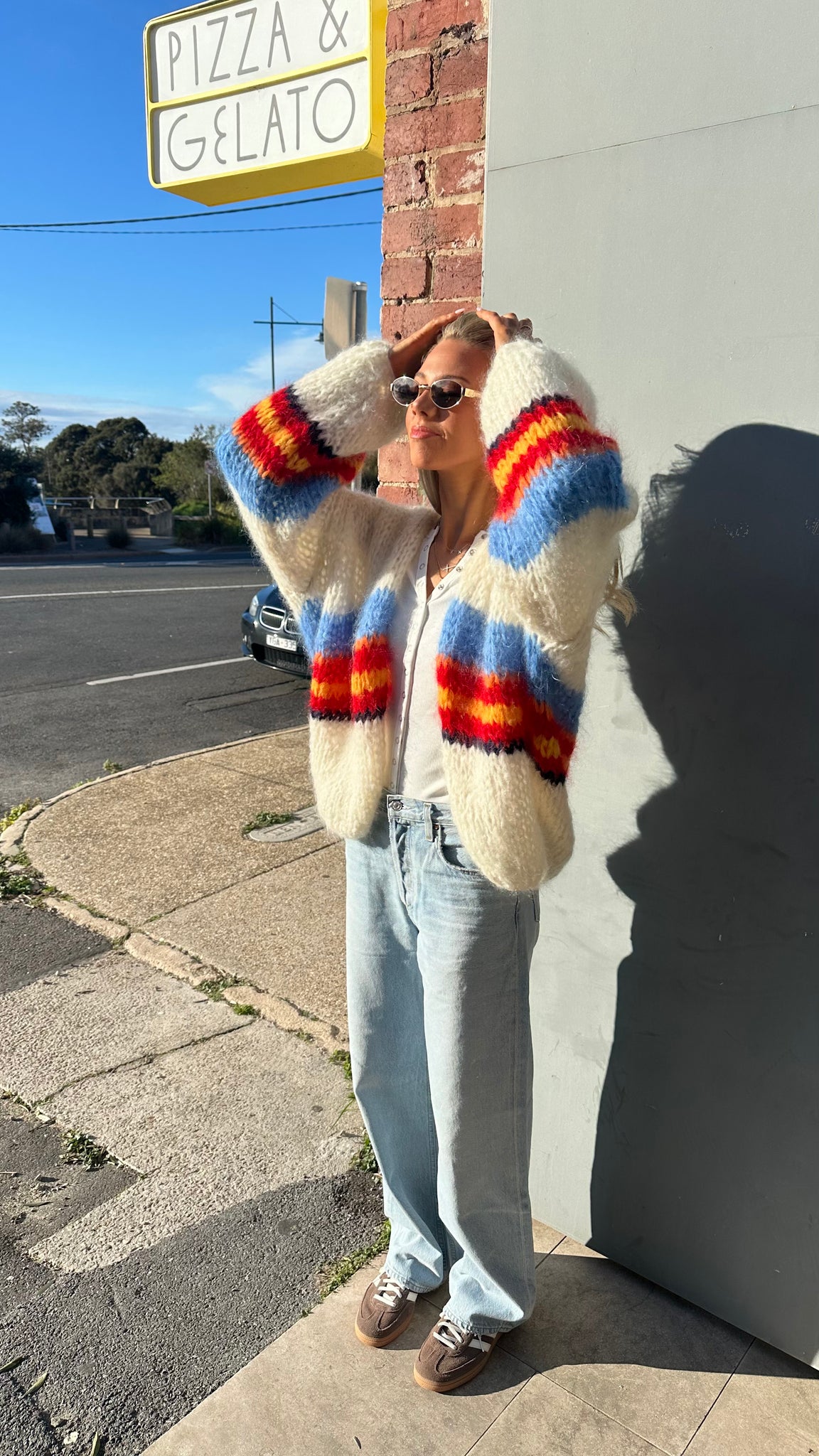 HOGAN MOHAIR CARDIGAN - WHITE BLUE RED YELLOW - LES TRICOTS D'O