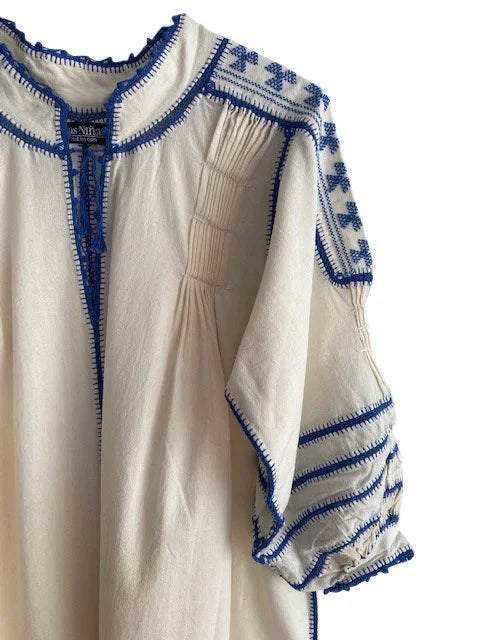 ESPANOLA DRESS LONG SLEEVE - CREAM / CORNFLOWER CROCHET - LAS NINAS