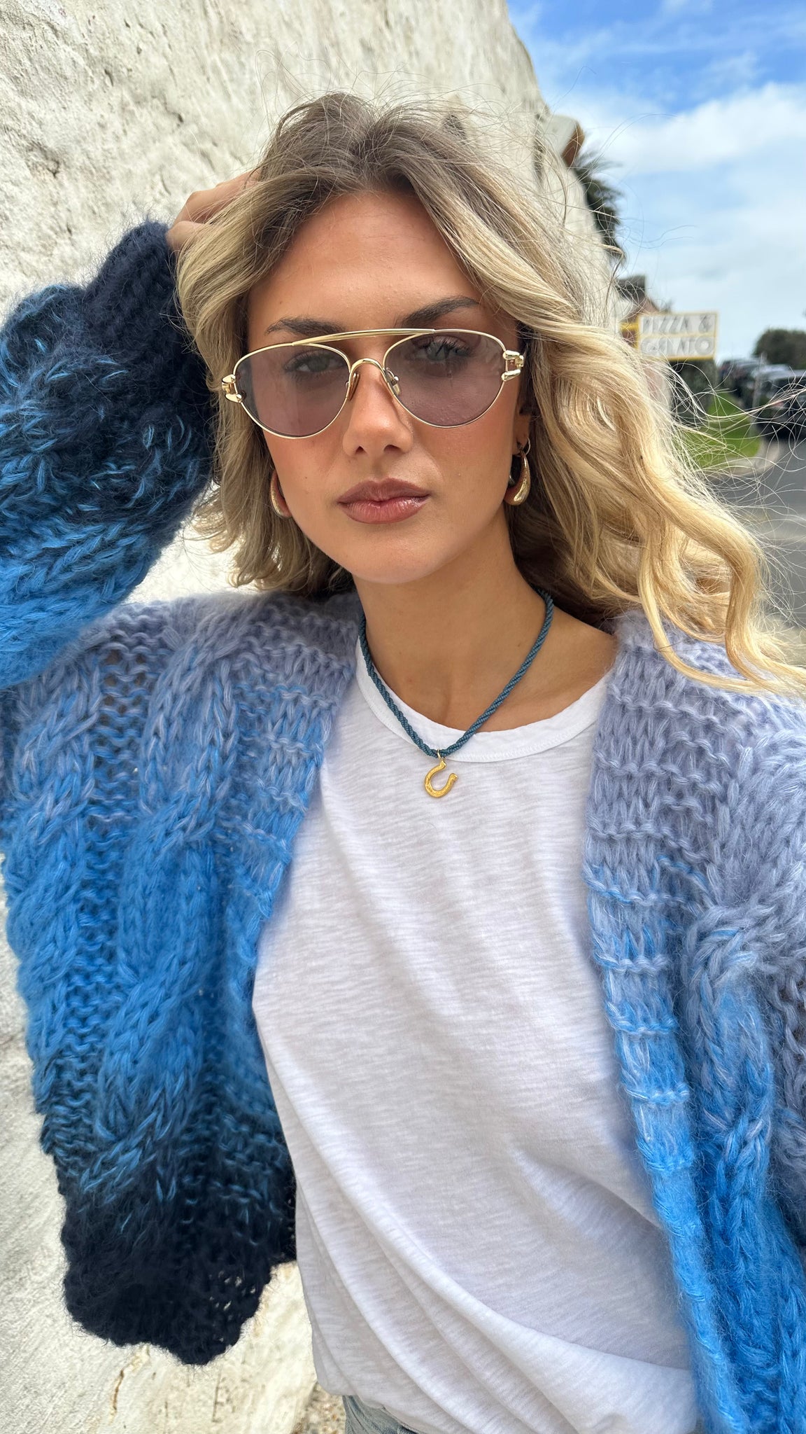 AMELIE CARDIGAN SHORT CABLE DEGRADÉ - NAVY / JEANS BLUE / PASTEL BLUE - LES TRICOTS D'O