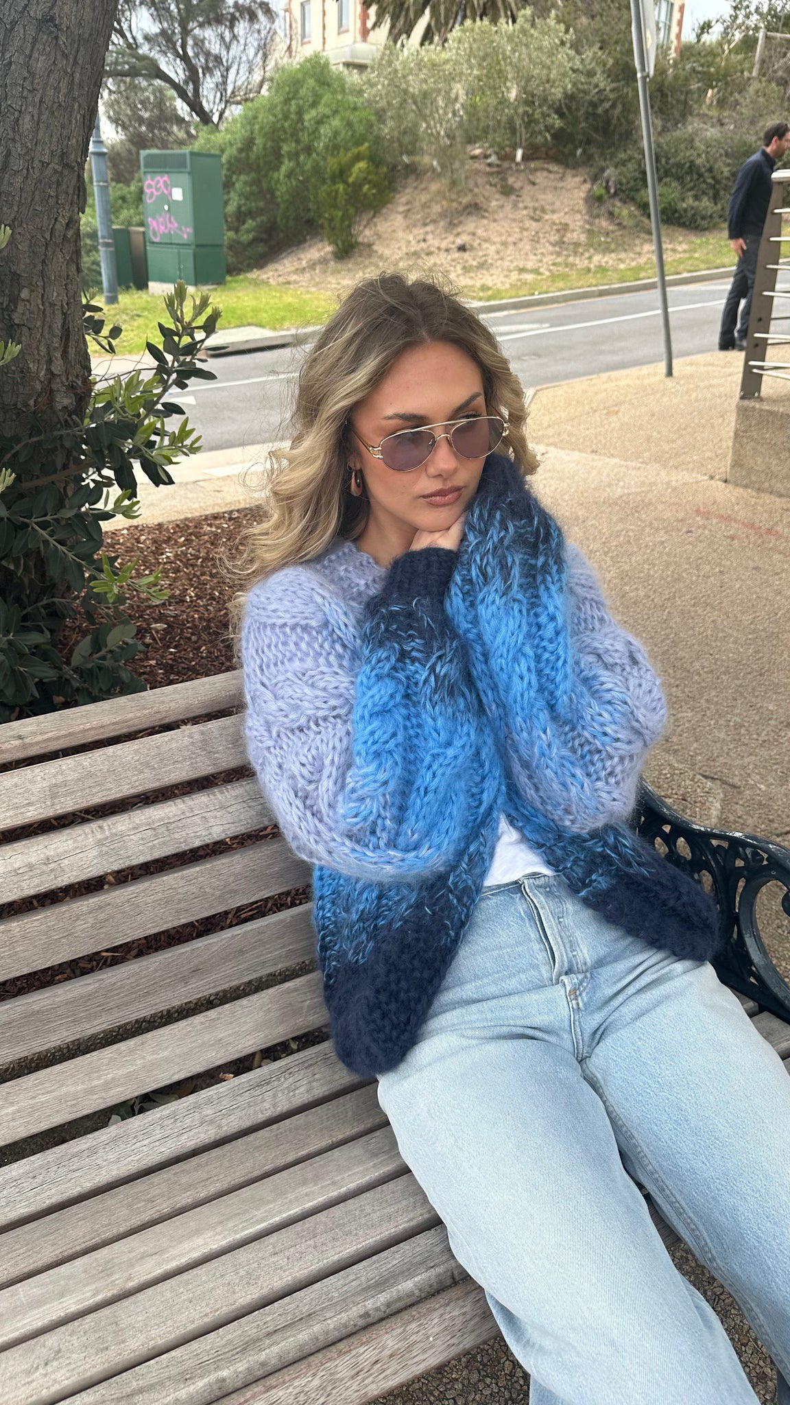 AMELIE CARDIGAN SHORT CABLE DEGRADÉ - NAVY / JEANS BLUE / PASTEL BLUE - LES TRICOTS D'O