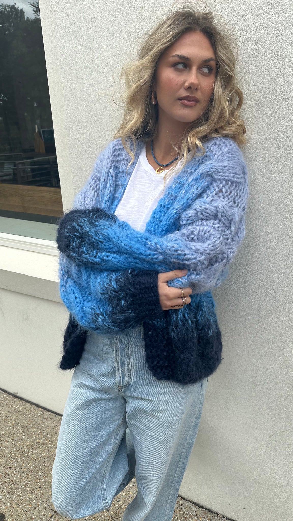 AMELIE CARDIGAN SHORT CABLE DEGRADÉ - NAVY / JEANS BLUE / PASTEL BLUE - LES TRICOTS D'O