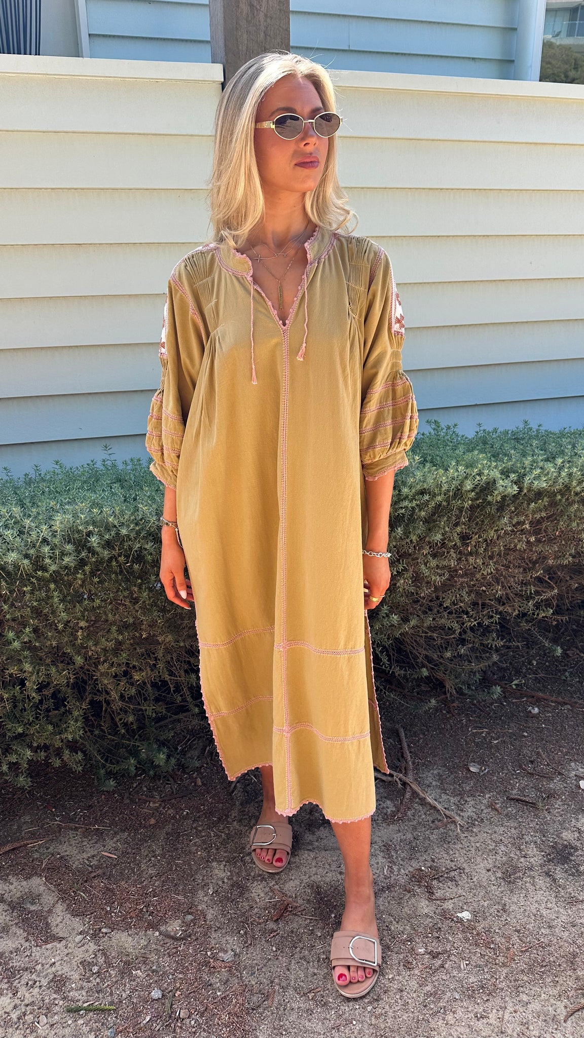 ESPANOLA DRESS LONG SLEEVE - SAGE / PALE CAFE CROCHET - LAS NINAS