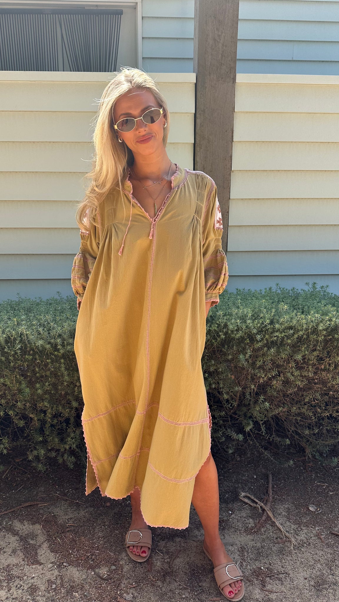 ESPANOLA DRESS LONG SLEEVE - SAGE / PALE CAFE CROCHET - LAS NINAS