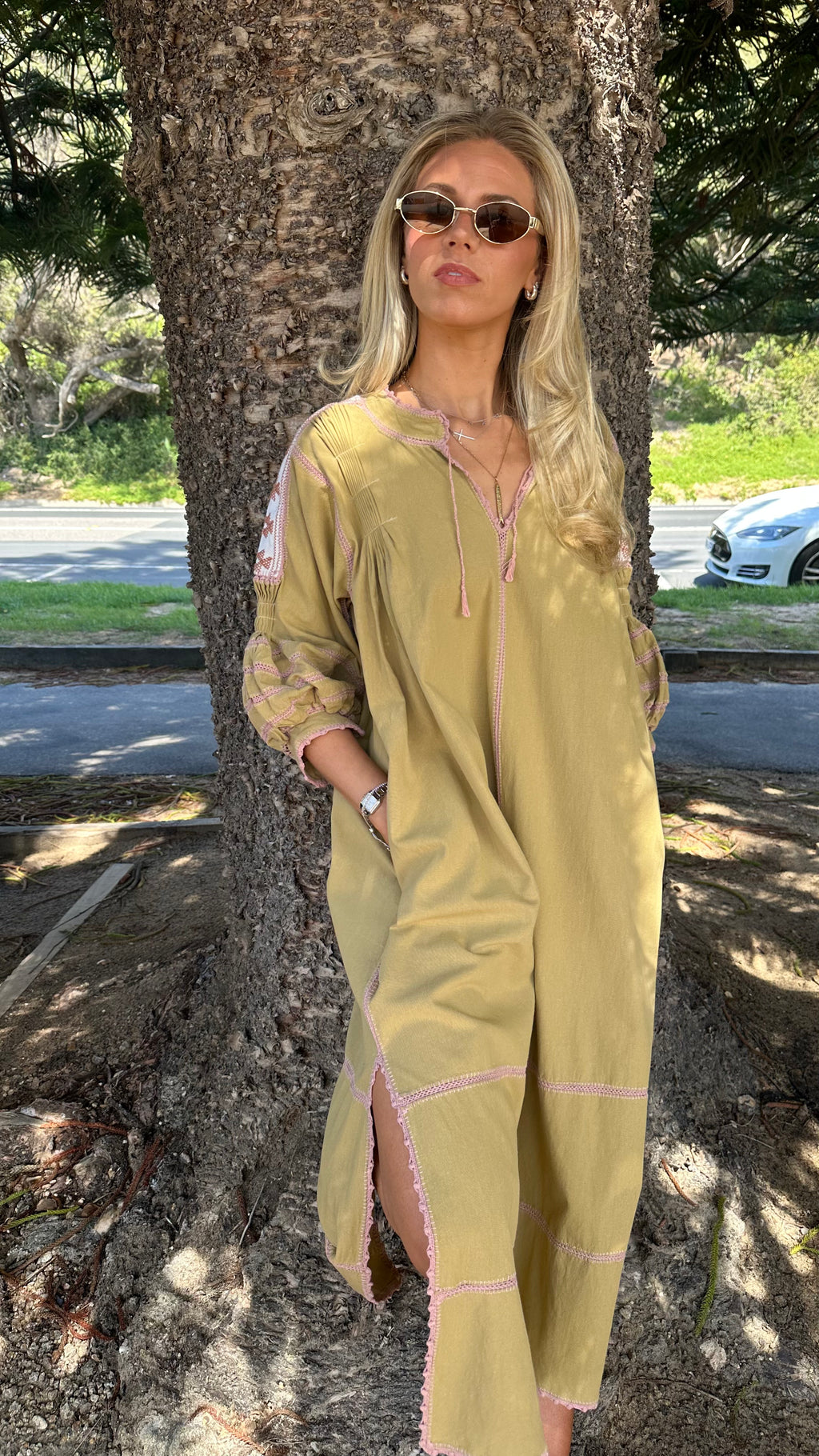 ESPANOLA DRESS LONG SLEEVE - SAGE / PALE CAFE CROCHET - LAS NINAS