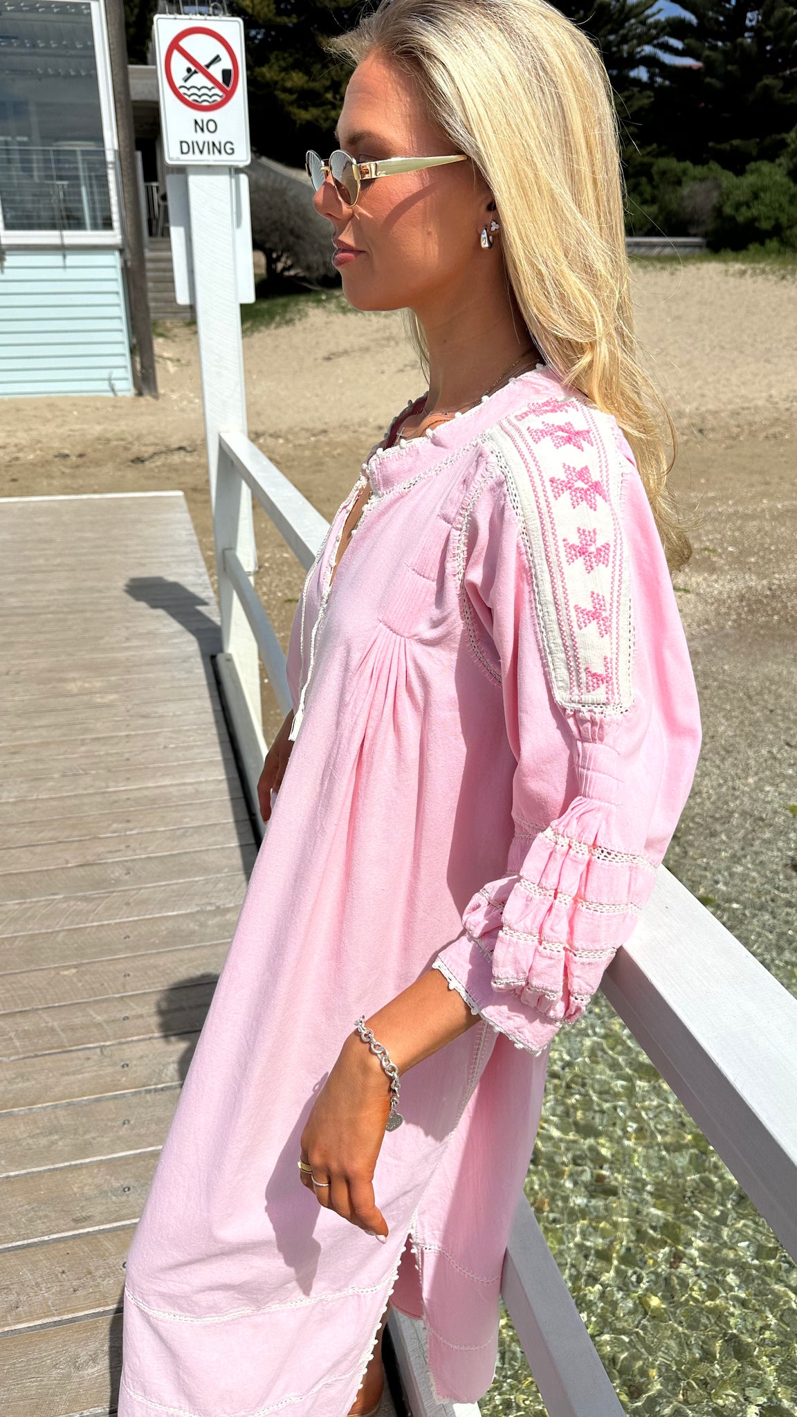 ESPANOLA DRESS LONG SLEEVE - PALO DELA ROSA / CREAM CROCHET - LAS NINAS