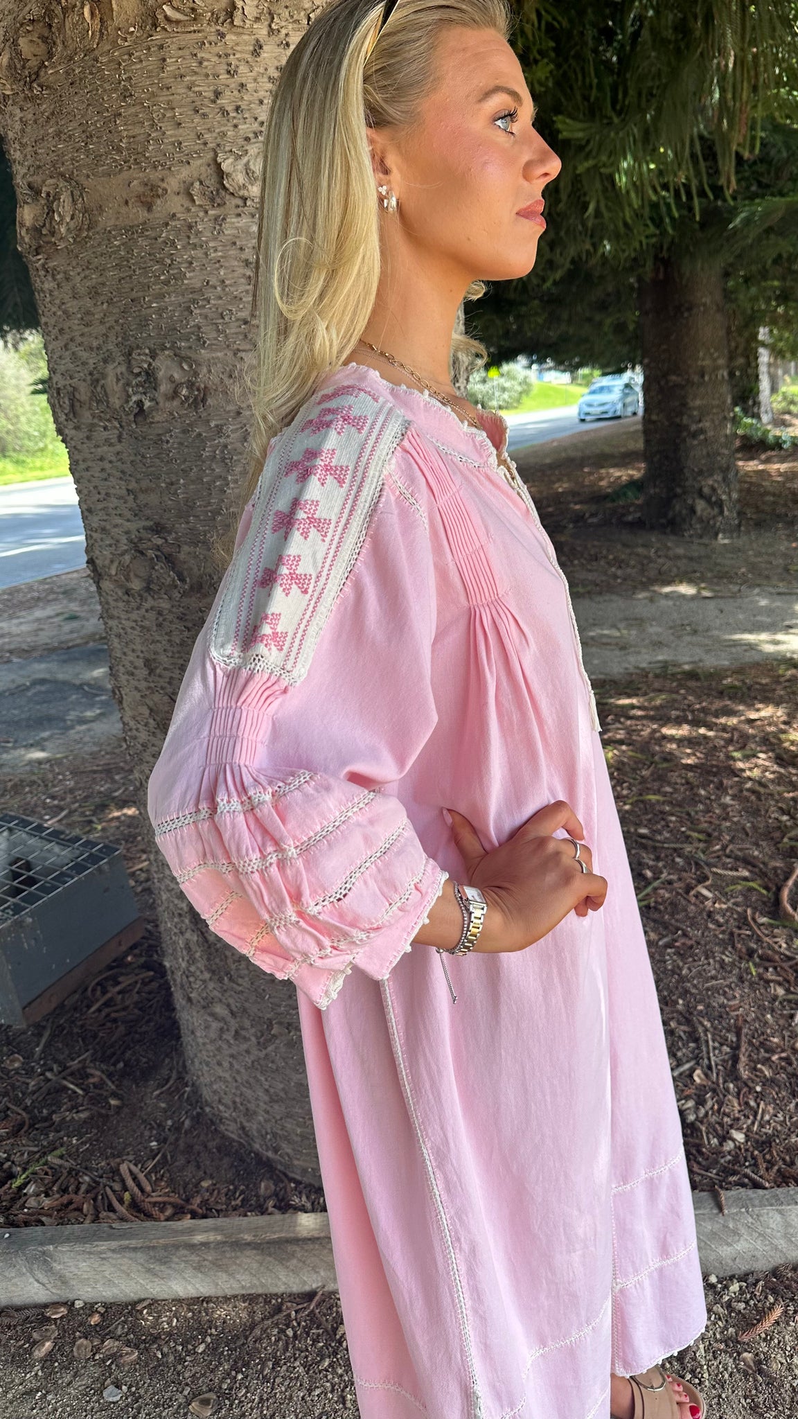 ESPANOLA DRESS LONG SLEEVE - PALO DELA ROSA / CREAM CROCHET - LAS NINAS