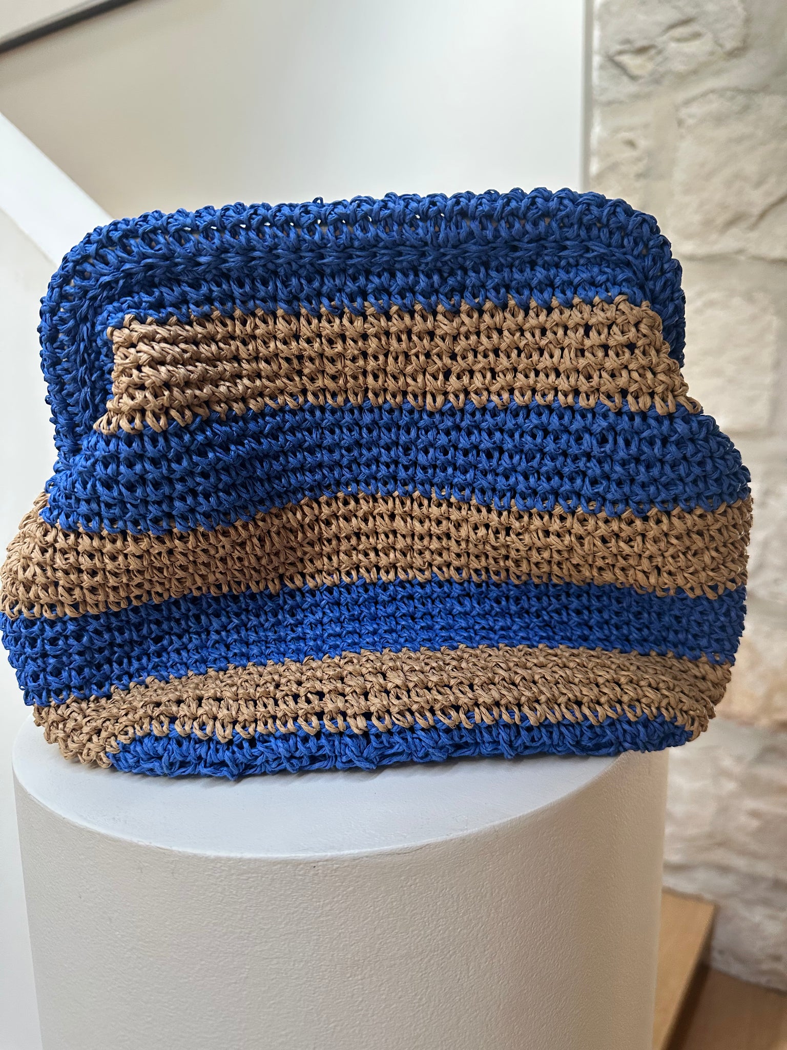 RAFFIA HANDWOVEN CLUTCH BAG-  TAN/AZURE - CIE CIE