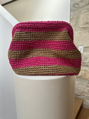 RAFFIA HANDWOVEN CLUTCH BAG -  TAN/PINK - CIE CIE