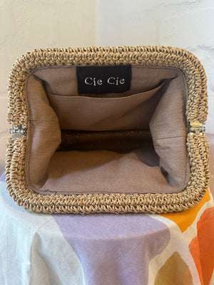 RAFFIA HANDWOVEN CLUTCH BAG -  TAN/BEIGE - CIE CIE