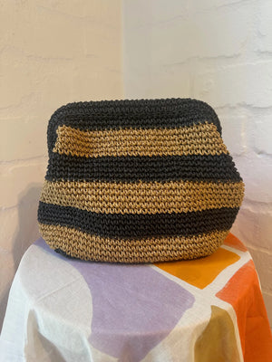 RAFFIA HANDWOVEN CLUTCH BAG -  TAN/BLACK - CIE CIE