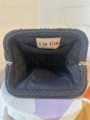 RAFFIA HANDWOVEN CLUTCH BAG -  TAN/BLACK - CIE CIE