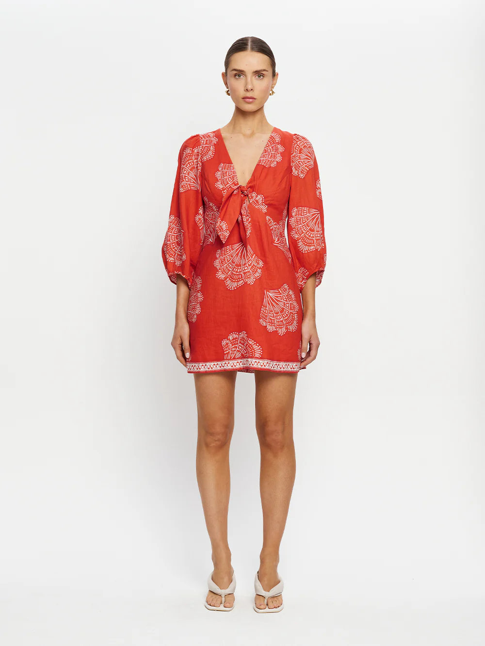 INDIRA TIE FRONT MINI DRESS - CORAL - KIVARI