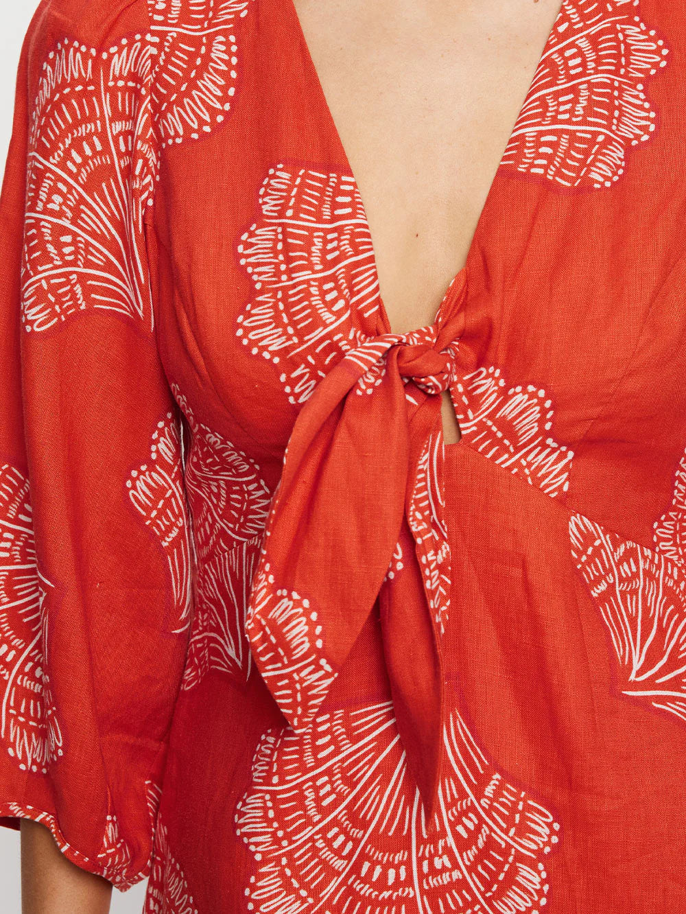 INDIRA TIE FRONT MINI DRESS - CORAL - KIVARI