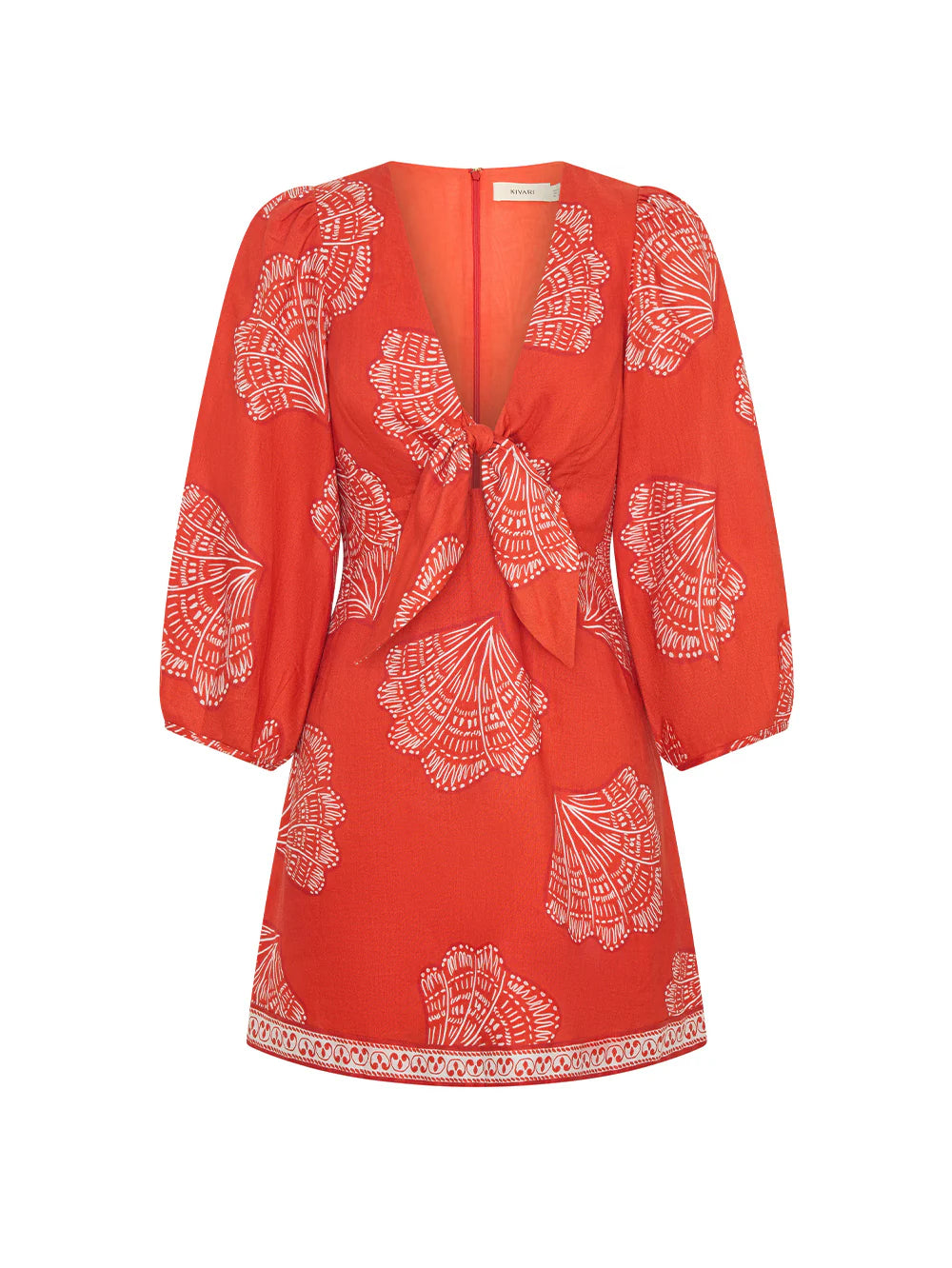 INDIRA TIE FRONT MINI DRESS - CORAL - KIVARI