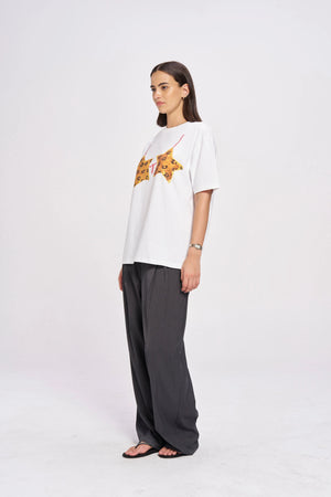 LEOPARD STARKINI OVERSIZED TEE  - WHITE - MAKU