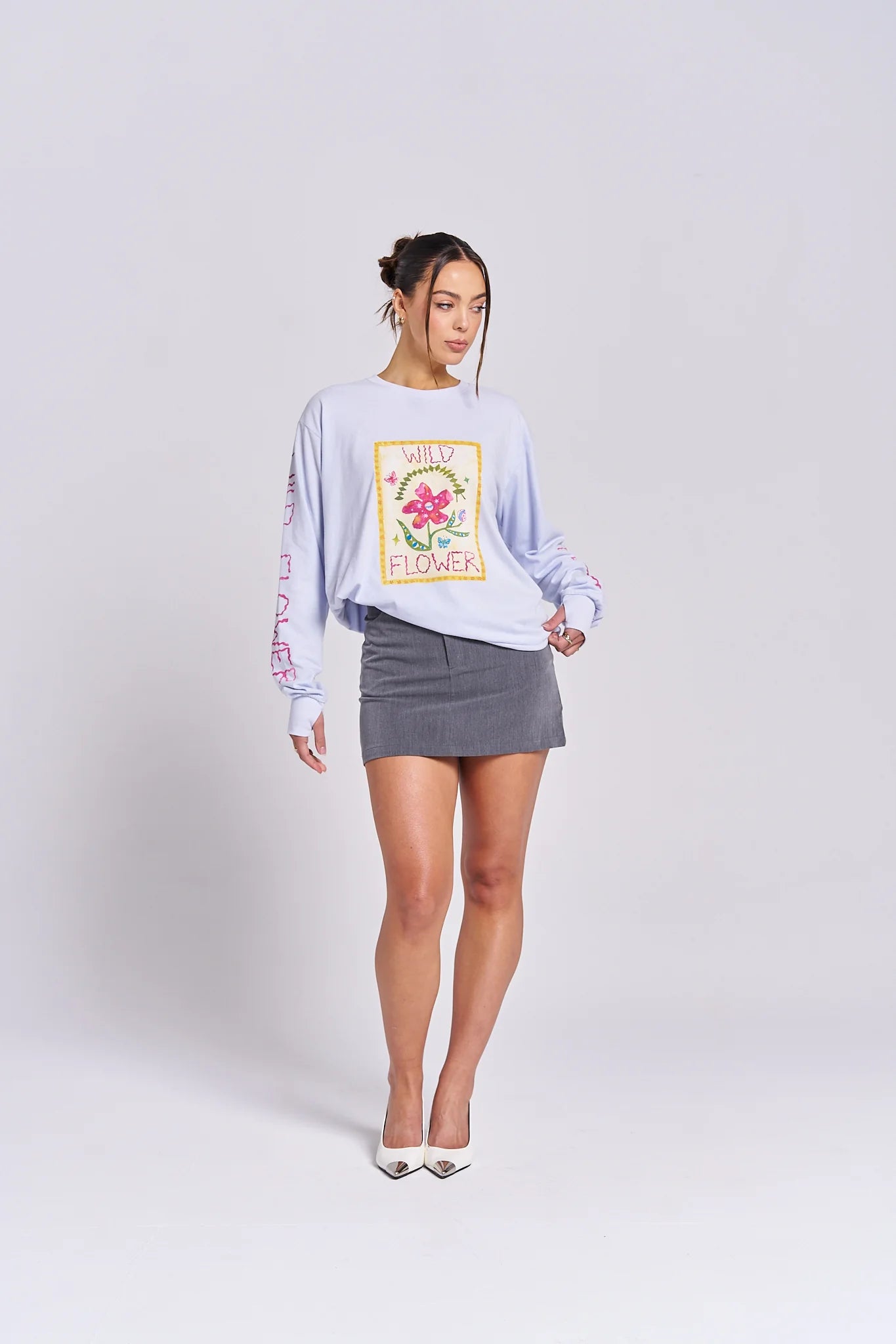 WILDFLOWER LONG SLEEVE TOP - SOFT BLUE - MAKU