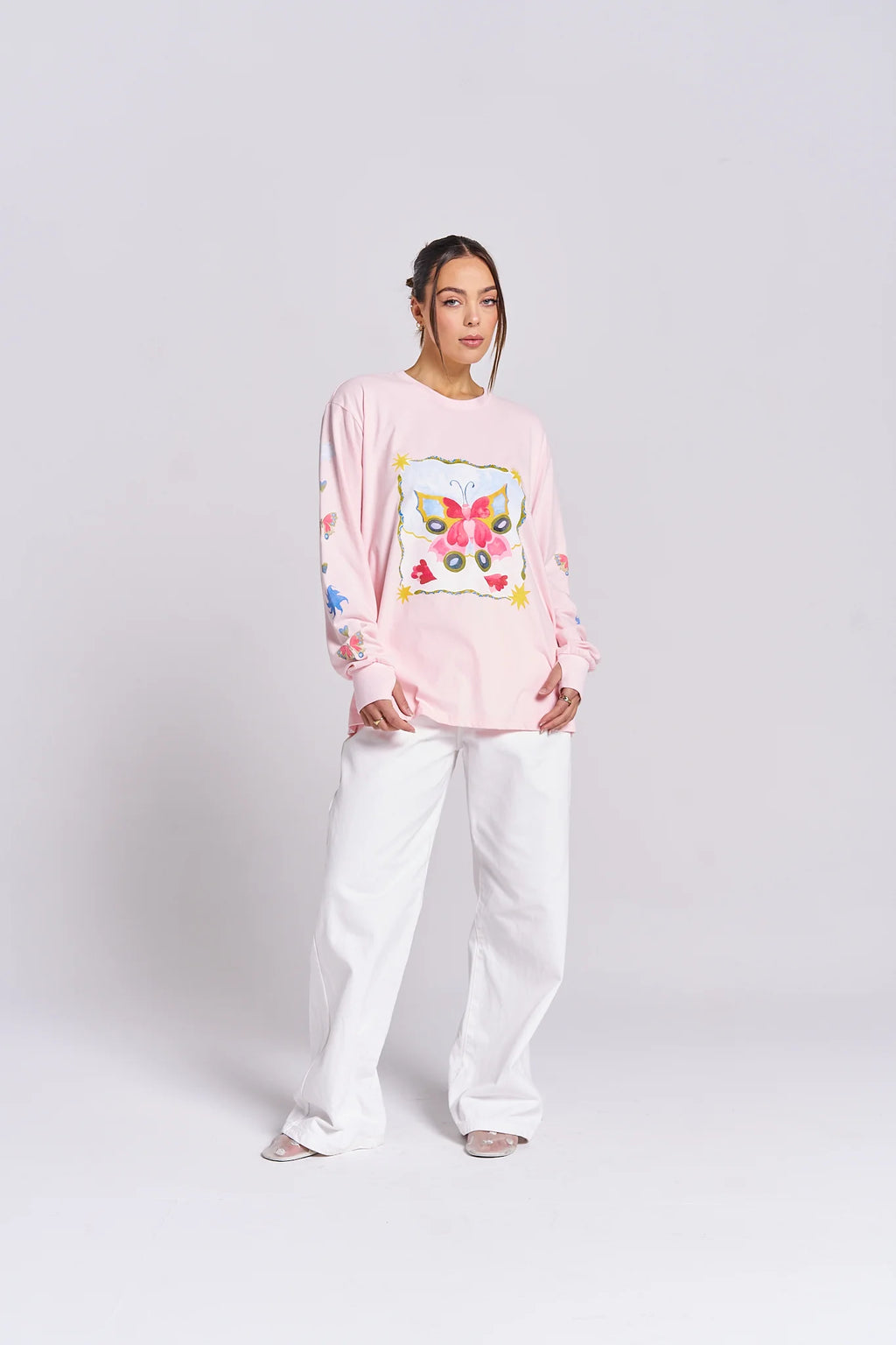 LOVE BUG LONG SLEEVE TOP - BABY PINK - MAKU